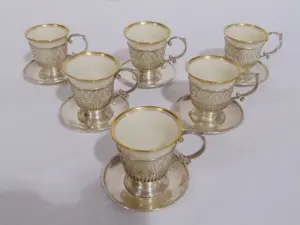 6 Blue Mark Lenox Demi. Cups w/Sterling Holders & Under