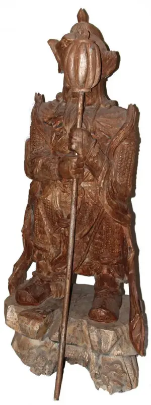 LARGE CHINESE WOODEN WARRIOR FIGURE 57"