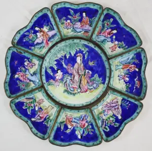 Chinese 9pc enameled tray set