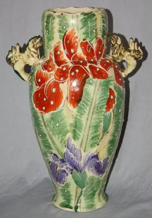 Japanese Satsuma vase with stylized lion handles