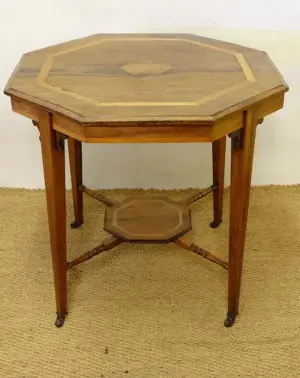 An inlaid rosewood octagonal occasional table with 2