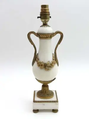 An unusual Art Deco white marble urn shaped table lamp