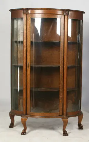OAK CURVED GLASS CHINA CABINET CLAW FEET 1900