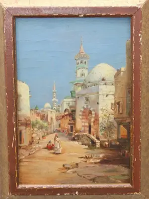 FINE ANTIQUE ORIENTALIST OIL ON PANEL PAINTING