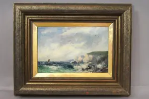 ANTIQUE OIL ON CANVAS SEASCAPE