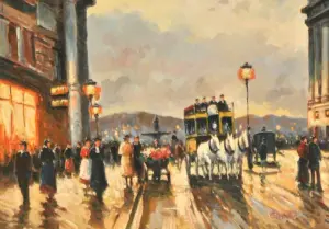 C. Hovein (20th Century) French. A Parisien street scen