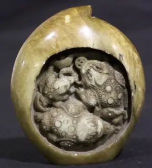 Early Chinese Jade Carved Peach w/ Carved Figures of Chinese