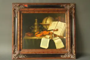 OIL ON CANVAS MUSICAL STILL LIFE SIGNED SUMMER