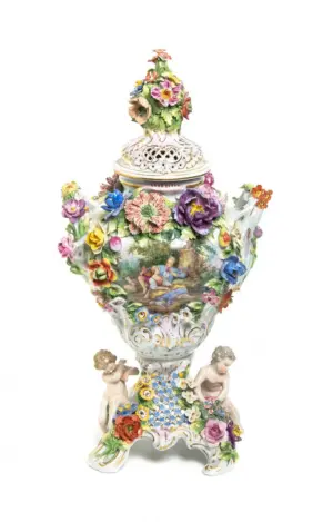A Dresden Porcelain Figural Urn