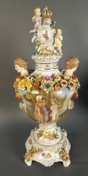 Dresden Style Figural Covered Urn