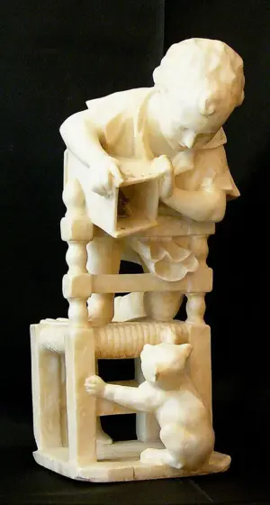 Italian alabaster sculpture, Boy kneeling on a stool