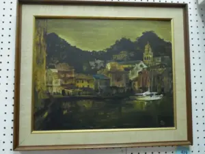 FRAMED OIL PAINTING WATERFRONT FRAMED OIL ON CANVAS DEP
