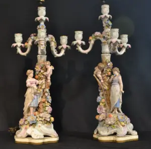 (Pr) SITZENDORF FIGURAL CANDELABRA LAMPS