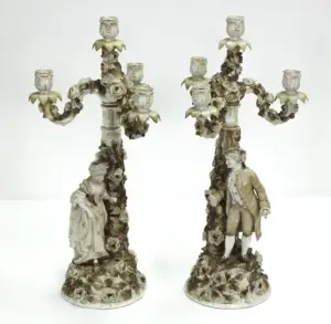 Pair Of German Porcelain 4 Branch Candelabra