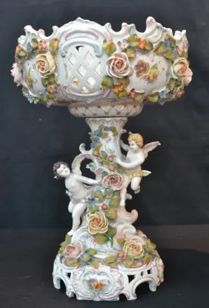 2-PART GERMAN DRESDEN CENTER PIECE BOWL ON STAND