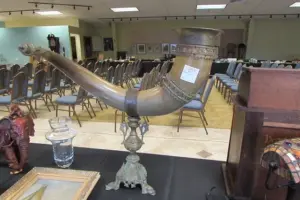 Monumental Horn Shofar & Brass Accents Stand