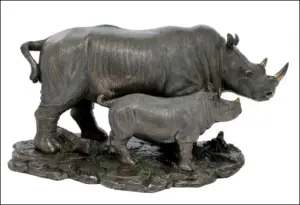 RHINO AND BABY RHINO - COLD CAST BRONZE