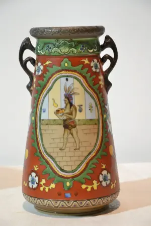 NIPPON "AZTEC" TWIN HANDLE VASE WITH INDIAN MOTIF