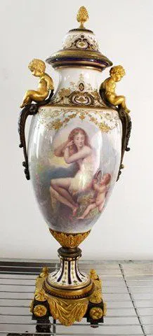 French Sevres Bronze Mounted Porcelain Urn c. 1880