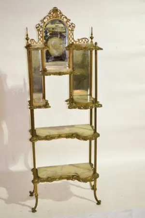 BRONZE MIRROR BACK ETAGERE WITH ONYX SHELVES