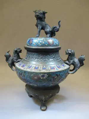 Antique Chinese bronze cloisonet censor