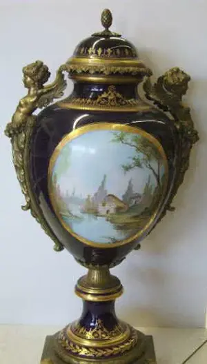 SEVRES BRONZE MOUNTED PORCELAIN URN WITH LID