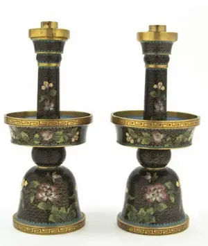 PAIR OF CHINESE QING CLOISONNE CANDLE HOLDER