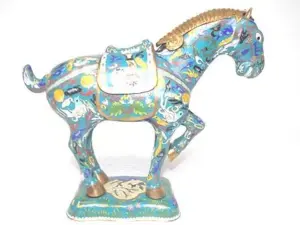VINTAGE CHINESE ASIAN CLOISONNE HORSE W/ GOLD