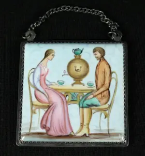 RUSSIAN ENAMEL PLAQUE WITH CHAIN
