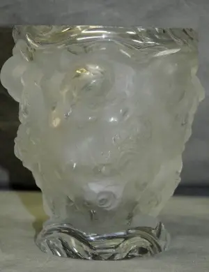 Sigend R Lalique vase of nudes. H:7.5" D:6.5"