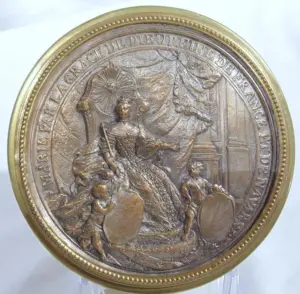 19th C. Bronze Medallion Seal Box, Marie-Antoinette