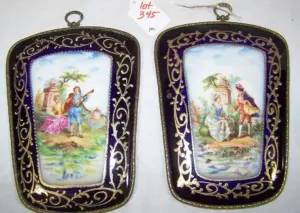 Pair of Early Limoges Hand Painted Porcelain Plaques