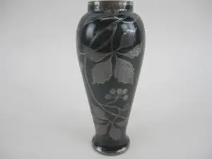 SILVER OVERLAY ART GLASS VASE