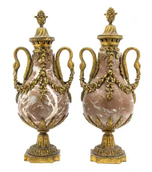 A Pair of Neoclassical Rouge Marble and Gilt Bronze
