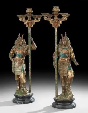 Pair of Figural Candelabra of Female Samurai