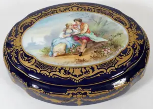 SEVRES HAND PAINTED PORCELAIN COVERED OVAL BOX