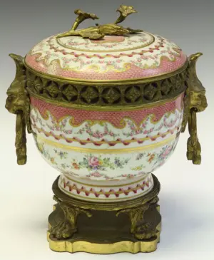 SEVRES PORCELAIN AND BRONZE COMPOTE
