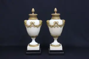 19th c. figural bronze mounted marble castlettes