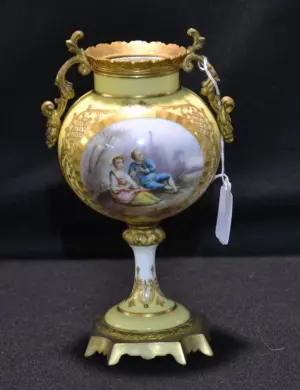 HAND PAINTED SEVRES VASE WITH FIGURAL &
