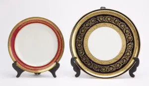 (2) French hand decorated porcelain plates