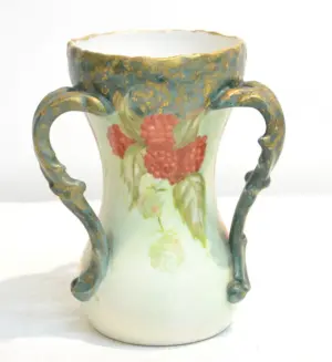 HAND PAINTED TRIPLE HANDLE TV LIMOGES VASE WITH