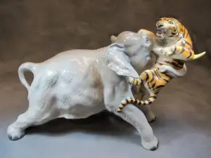 Italian ceramic elephant & tiger statue