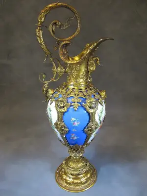 Antique French porcelain & bronze pitcher