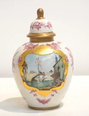 HAND PAINTED COVERED DRESDEN URN - 6" x 11"