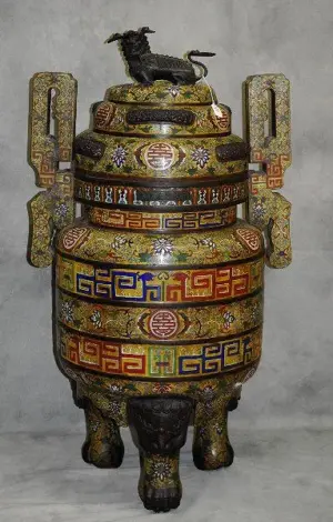 Large 18th/19th c Chinese bronze and cloissonne censer