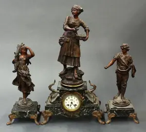 Continental figural clock garniture